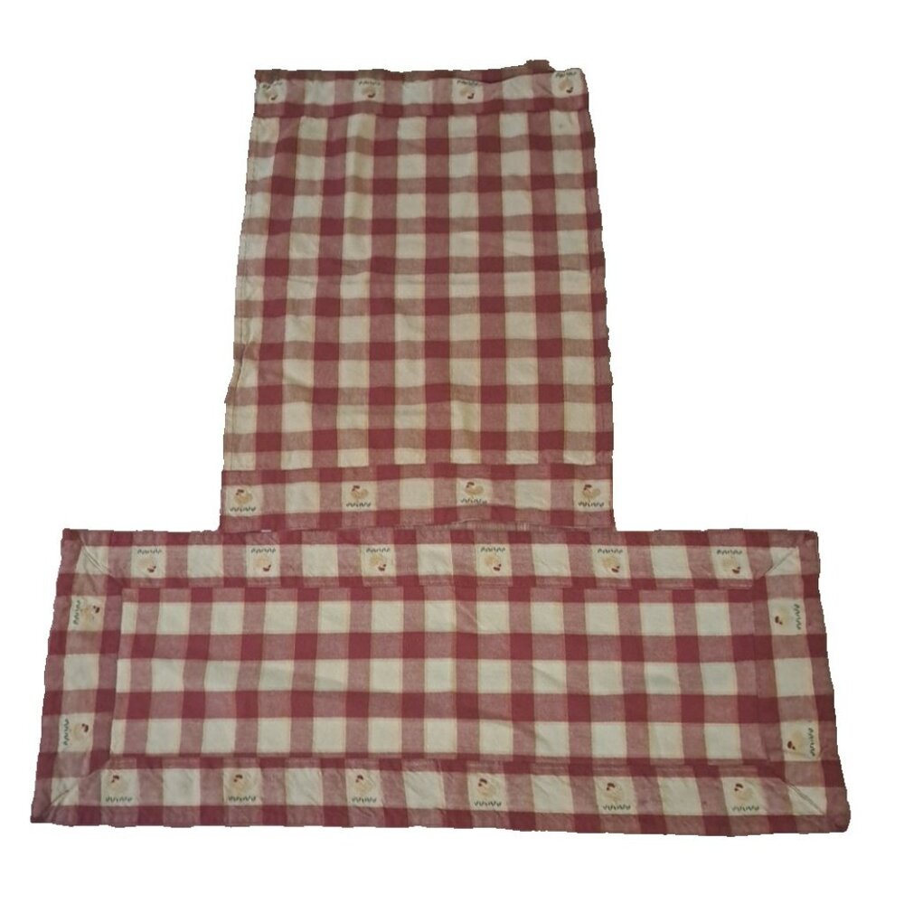 Plaid Rooster Kitchen Hand Towel & Centerpiece Runner Park Designs Cotton